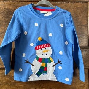 JoJo Maman Bébé | Blue Applique Snowman Long Sleeve Shirt (NWT) 18-24 months